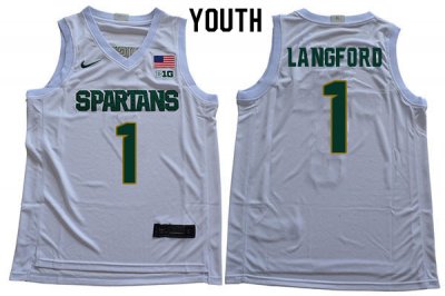 Youth Michigan State Spartans NCAA #1 Joshua Langford White Authentic Nike 2020 Stitched College Basketball Jersey ST32N80HL